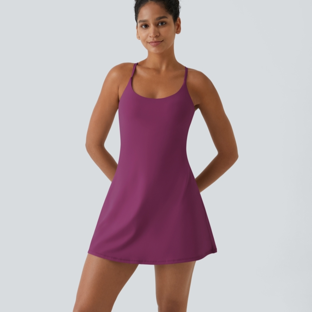 Ume Purple New Halara Softzero Backless Active Dress Built Shorts W/ Pockets M